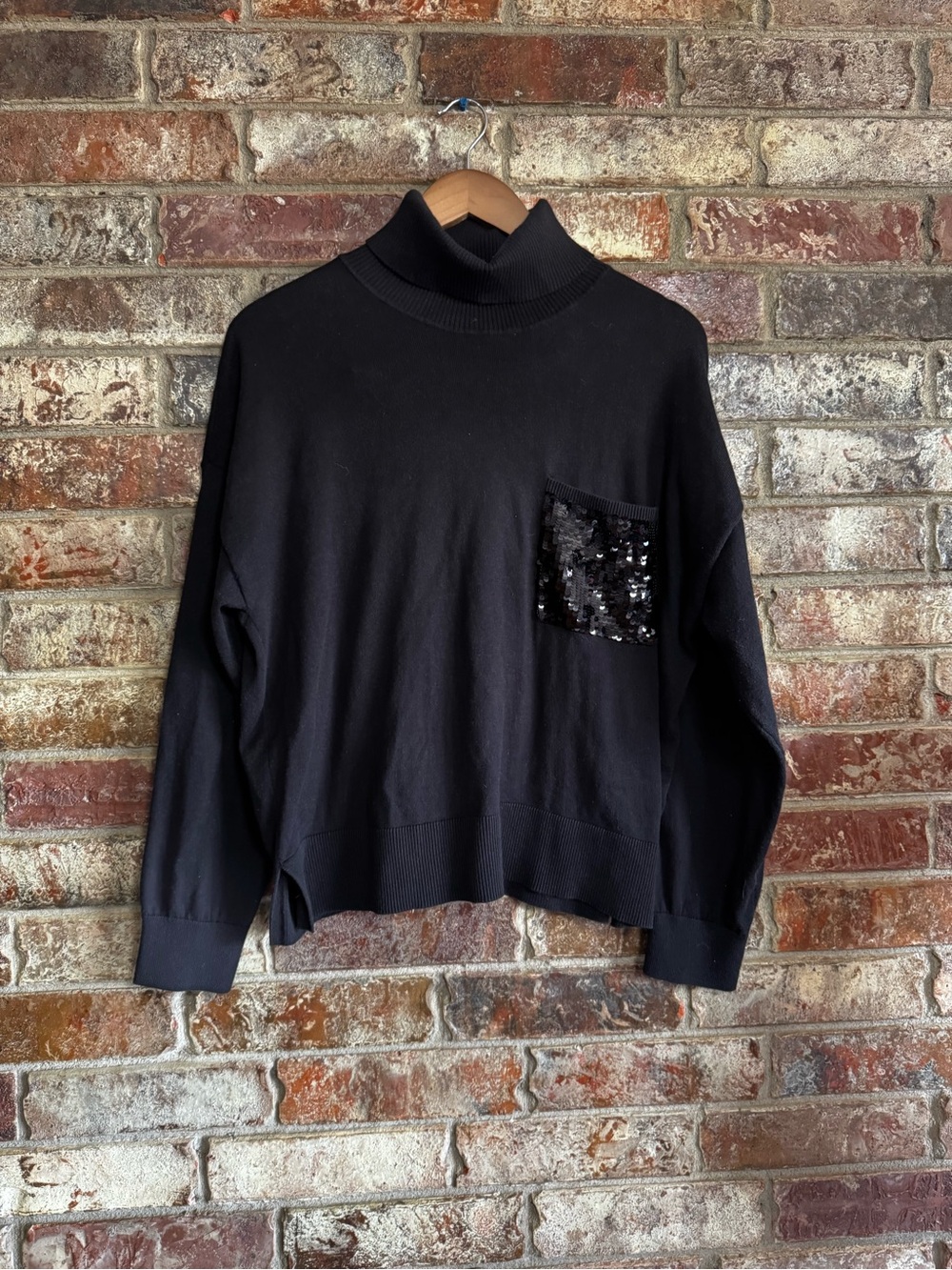 DNKY Black Turtleneck lightweight Sweater with Sequin Pocket